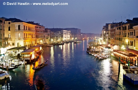 Night Scene From Rialto Bridge In Venice - photograph, photo, fine art, David Hawtin